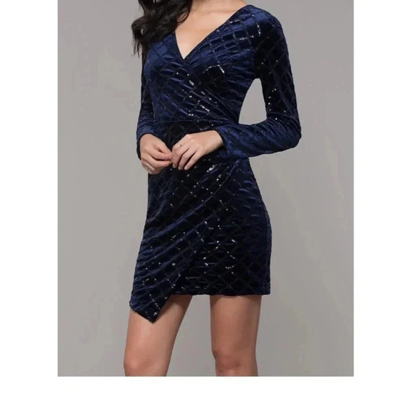 Honey and Rosie Velvet Dress Sequin Navy Blue Size Small New - Picture 1 of 6